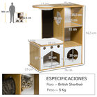 PawHut Árbol Rascador para Gatos de Madera 92,5 cm Torre para Gatos para Gatitos de Interior con 2 Cuevas Rascador Hamaca y Cojines de Felpa 76x37x92,5 cm Roble, , large image number null