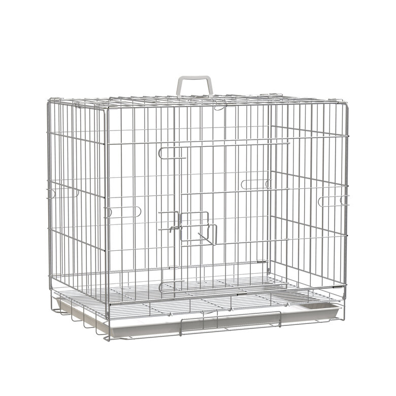 PawHut Jaula Plegable para Perros Perrera Metálica 61x43x50 cm Jaula Metálica para Perros con Bandeja Extraíble y 2 Puertas con Pestillo Blanco, , large image number null