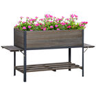 Outsunny Huerto Urbano Elevado de Madera 140x46x75,5 cm Mesa de Cultivo de Jardín con 2 Baldas Laterales Estante Inferior y 2 Orificios de Drenaje para Plantas Flores Gris, , large image number null