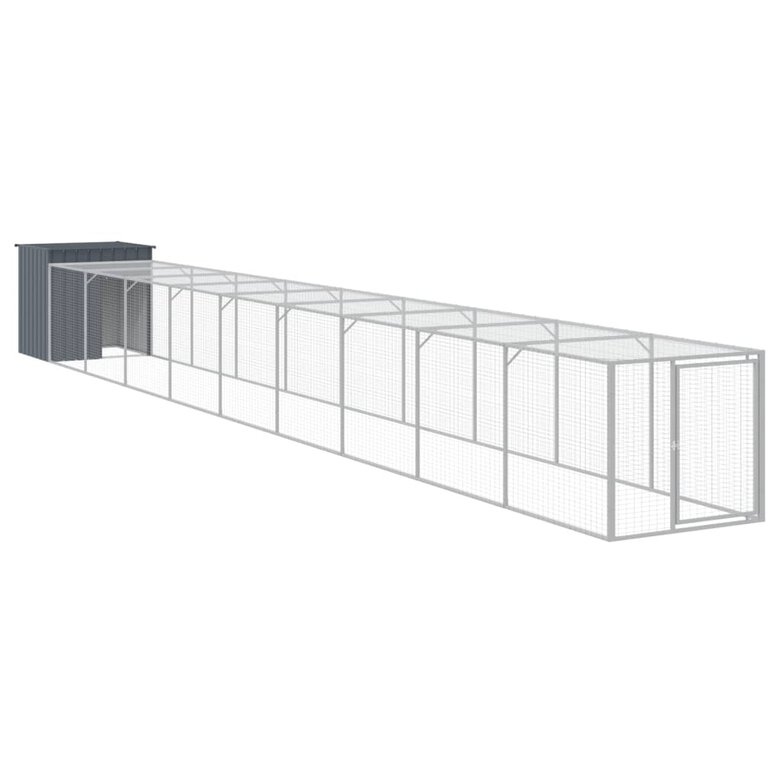 vidaXL Gallinero con corral acero galvanizado gris para gallina, , large image number null