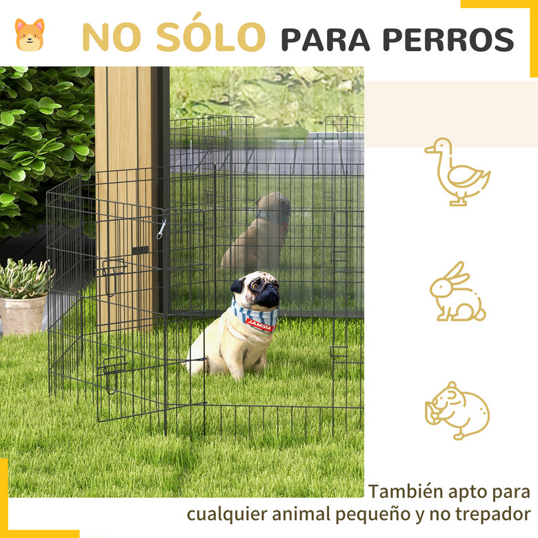 PawHut Parque de Juegos para Perros 8 Paneles Plegables Jaula Metálica para Mascotas con Puerta y Doble Cerradura para Jardín Patio Exterior Negro, , large image number null