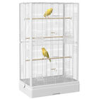 PawHut Jaula para Pájaros 61x36,5x98 cm Pajarera con Puertas Perchas Bandeja Extraíble Cajas de Comidas y Asas Jaula para Ninfas Periquitos Pinzones Canarios Blanco, , large image number null