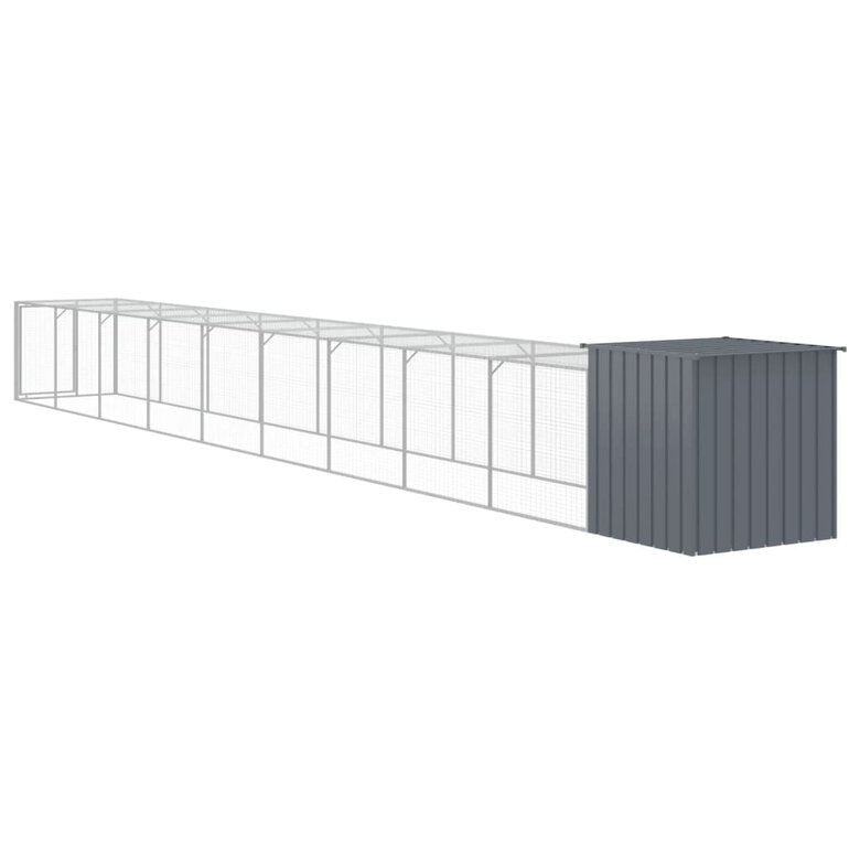 vidaXL Gallinero con corral acero galvanizado gris para gallina, , large image number null