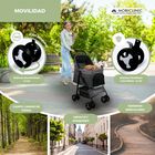 Carrito para perros Plegable Mobiclinic Ruedas con freno y 360º 3 accesos Con toldo Cesta almacenaje y portavasos Gris, , large image number null