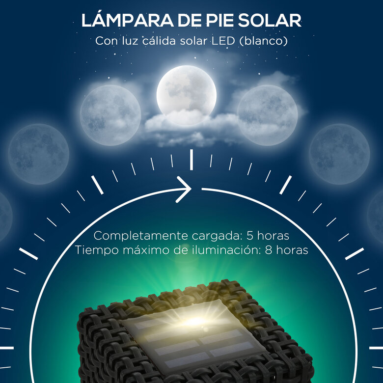 Outsunny Lámpara de Pie de Ratán Sintético Linterna Solar con Luces LED Control Automático para Decoración en Interiores y Exteriores 15,5x15,5x47 cm Negro, , large image number null