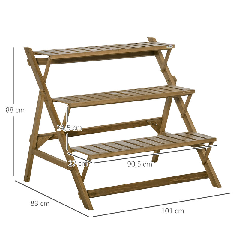 Outsunny Estantería para Plantas de Madera Soporte de Macetas con 3 Estantes Plegables en Forma Escalera para Decoración Interiores y Exteriores 101x83x88 cm Marrón, , large image number null