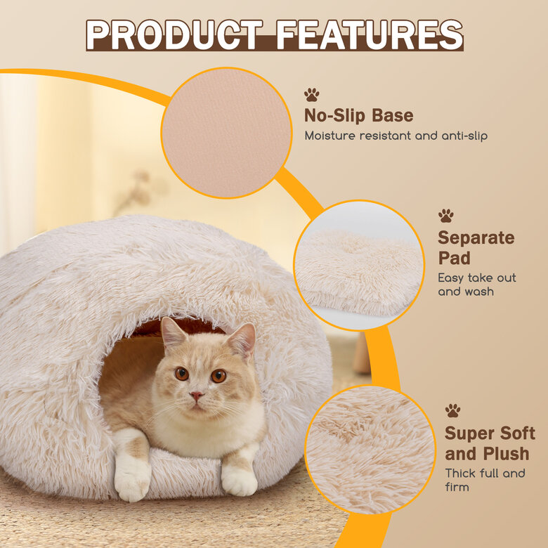 Nobleza - Camas para Gatos,  Carpa para Gatos de con Protección contra el Frío con Cojín Desenfundable y Extraíble, Cama para Gatos Semiabierta para Mascotas pequeñas y Medianas, 47×46×36cm, , large image number null