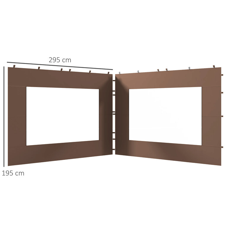 Outsunny Paredes Laterales para Carpa de 2 Paneles 295x195 cm Paredes Laterales de Repuesto de Tela Oxford con Ventana para Carpas de 6x3 m 3x3 m Marrón, , large image number null