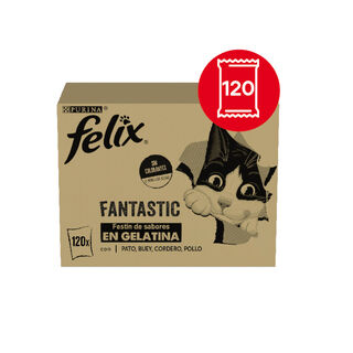 Felix Fantastic Selecciones Favoritas de Carnes en Gelatina sobre para gatos – Multipack 120