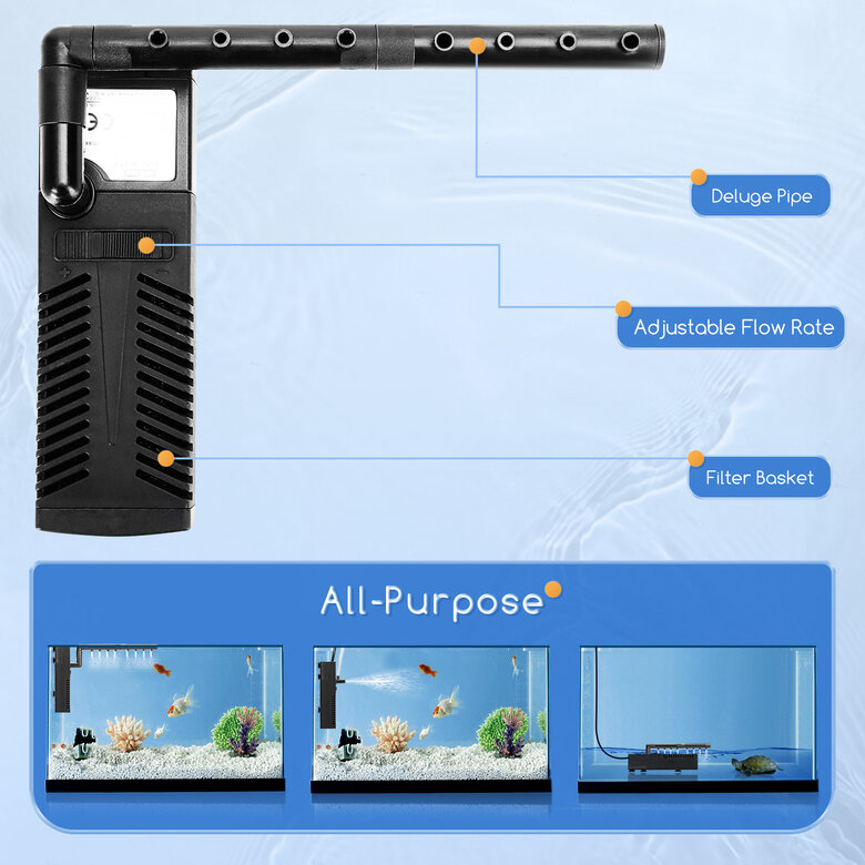 Nobleza - Filtro para Acuario 50 L, Filtro Acuario Interno con Carbón Activado de Flujo 230 L/H, Filtros Internos para Pecera 5W, Ajustable Silencioso para Acuarios, , large image number null