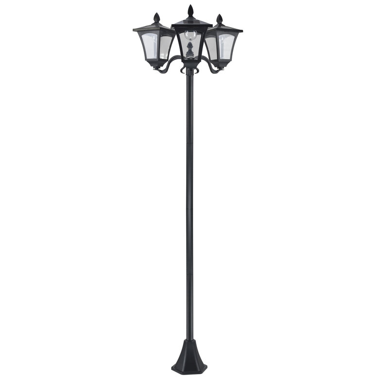 Outsunny Farol Solar de Jardín con 3 Luces LED Impermeable IP44 Sensor de Noche Farola de Exterior para Camino Terraza Patio Acero Inoxidable 51,5x47x182,5 cm Negro, , large image number null