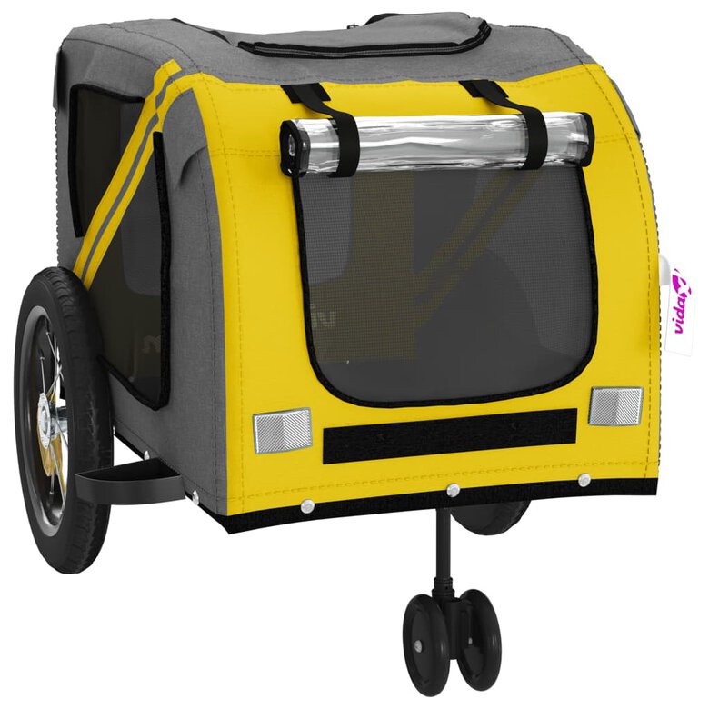 vidaXL Remolque bicicleta mascotas hierro tela Oxford amarillo negro, , large image number null