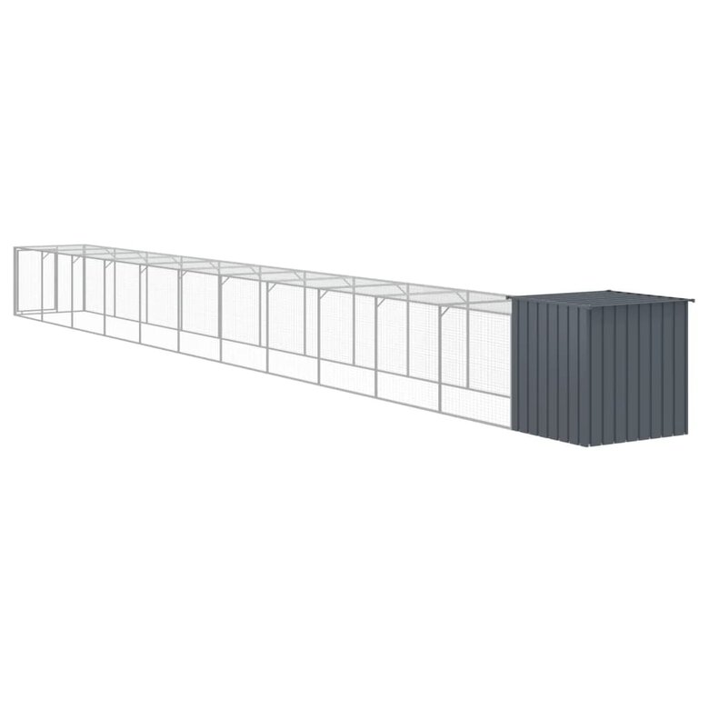 vidaXL Gallinero con corral acero galvanizado gris para gallina, , large image number null