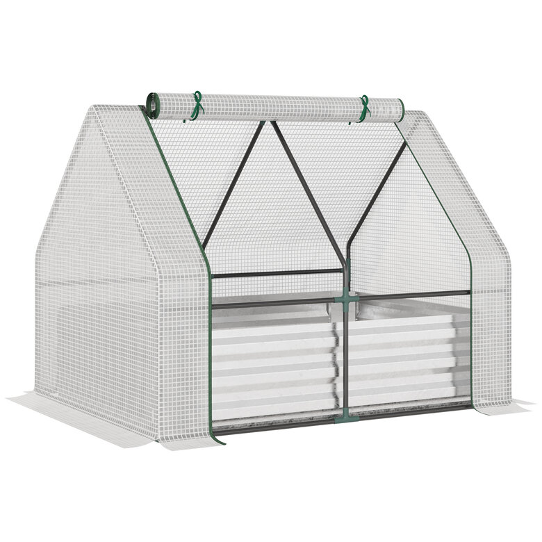 Outsunny Huerto Urbano con Invernadero Invernadero de Exterior 127x95x92 cm Tipo Caseta con Arriate de Acero Interior Ventana Enrollable y Cubierta de PE 140 g/m² para Cultivos Plantas Flores Blanco, , large image number null