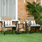 Outsunny Conjunto de Muebles de Jardín de 3 Piezas Juego de 2 Sillas y Mesa de Ratán con 2 Cojines Acolchados y Marco de Acero para Terraza Balcón Exterior Marrón, , large image number null