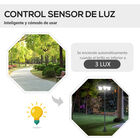 Outsunny Farol Solar de Jardín con 3 Luces LED Impermeable IP44 Sensor de Noche Farola de Exterior para Camino Terraza Patio Acero Inoxidable 51,5x47x182,5 cm Negro, , large image number null