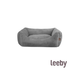 Leeby Cama suave de terciopelo gris para perros