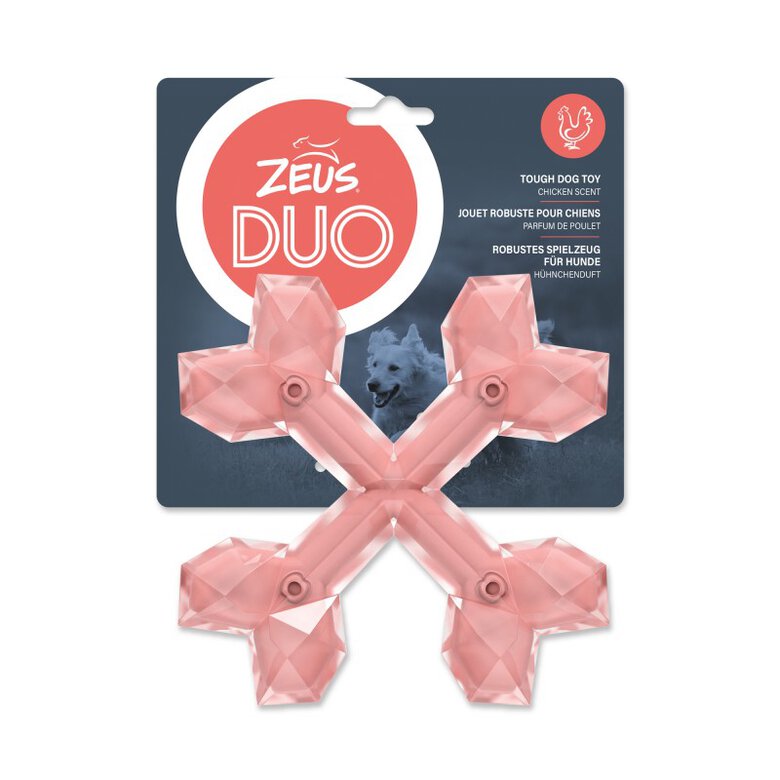 Juguete para masticar perro Zeus Duo Cross Hueso, 15 cm, Coral, aroma a Pollo, , large image number null