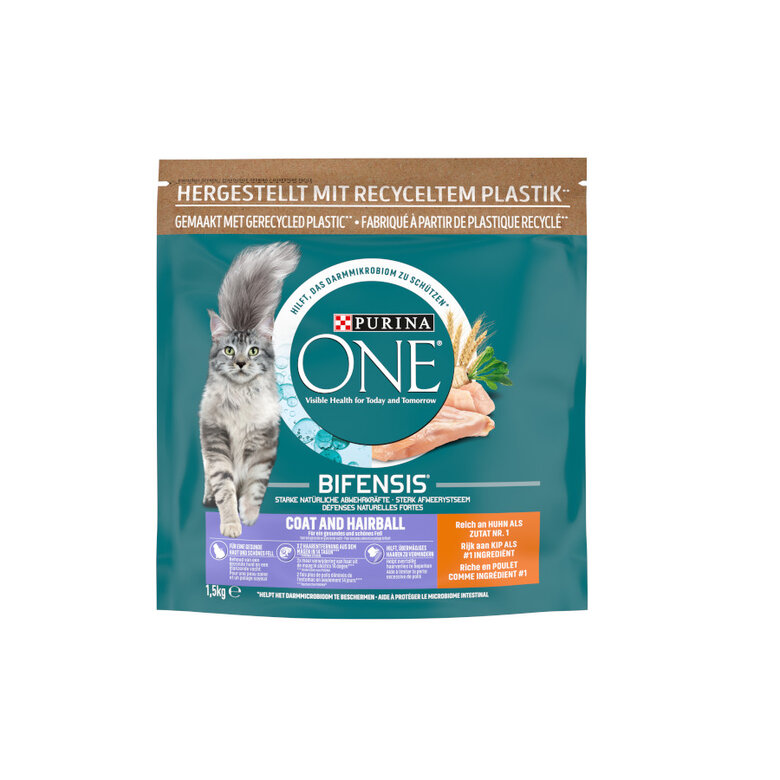 Purina One Bifense Coat&Hairball Pollo pienso para gatos, , large image number null