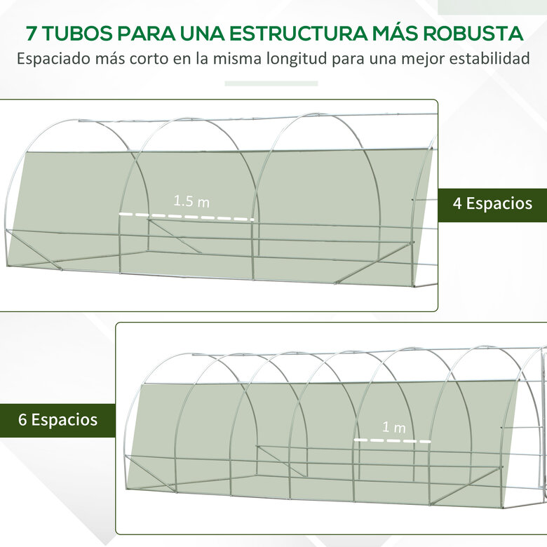 Outsunny Invernadero de Exterior Invernadero de Túnel 6x3x2 m Invernadero de Jardín Grande con 12 Ventanas y Puerta Enrollable con Cremallera Macro de Metal para Cultivo Plantas Blanco, , large image number null