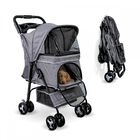 Carrito para perros Plegable Mobiclinic Ruedas con freno y 360º 3 accesos Con toldo Cesta almacenaje y portavasos Gris, , large image number null