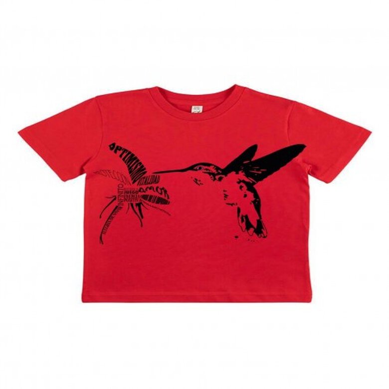 Animal totem camiseta manga corta algodón orgánico colibrí rojo para niños, , large image number null