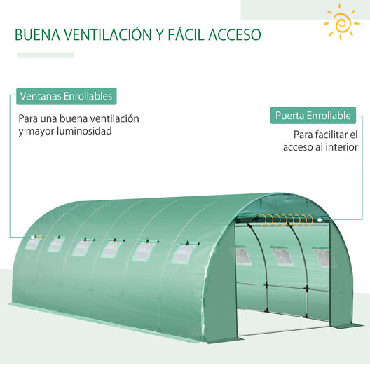 Outsunny Cubierta de Invernadero de Túnel 6x3x2 m Cubierta de Repuesto Invernadero Polietileno con 12 Ventanas y Puerta Enrollable Protección de Plantas para Jardín Verde, , large image number null