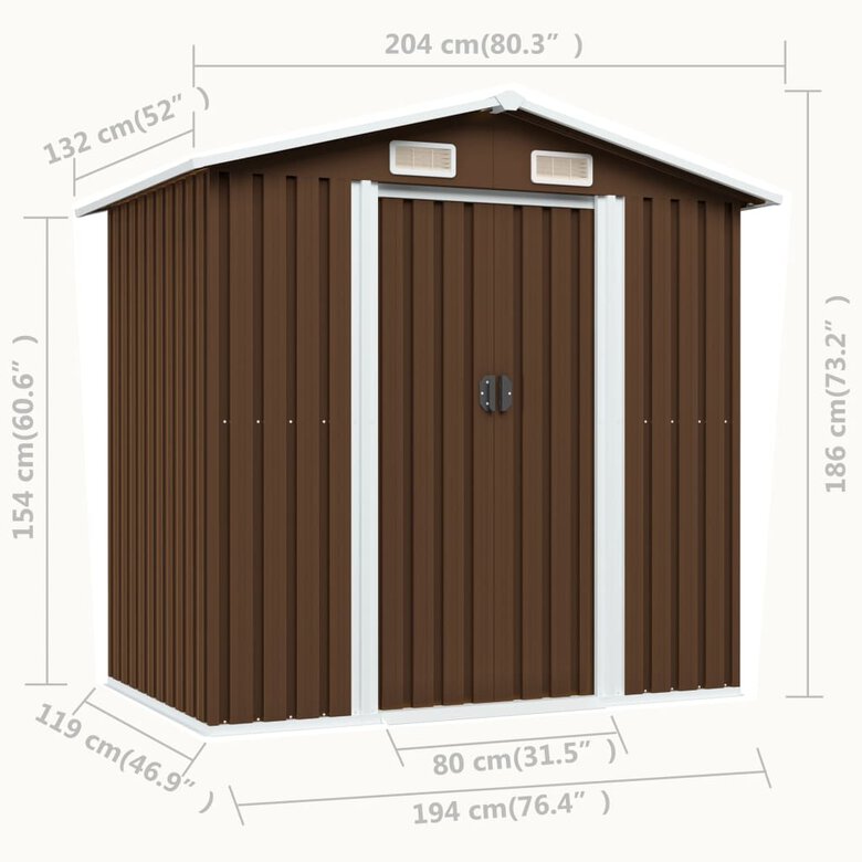 vidaXL Caseta de almacenamiento jardín acero marrón 204x132x186 cm, , large image number null