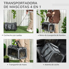 PawHut 4 en 1 Transportadora para Mascotas con Ruedas Carrito para Mascotas Bolsa de Transporte para Perros Gatos con Asa Telescópica de Aluminio 50x31x37 cm Gris, , large image number null