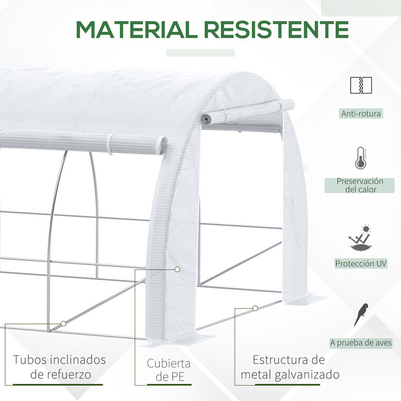 Outsunny Invernadero de Túnel de Jardín 6x3x2 m con Puerta y 12 Ventanas Enrollables de Polietileno 140 g/m² y Acero Galvanizado para Cultivos Plantas Flores Blanco, , large image number null