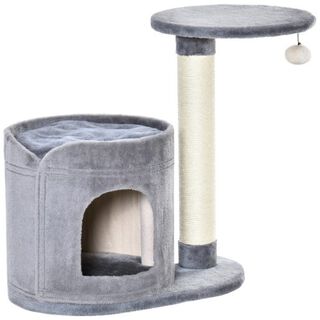 PawHut Árbol Rascador con Cueva Gris para gatos pequeños