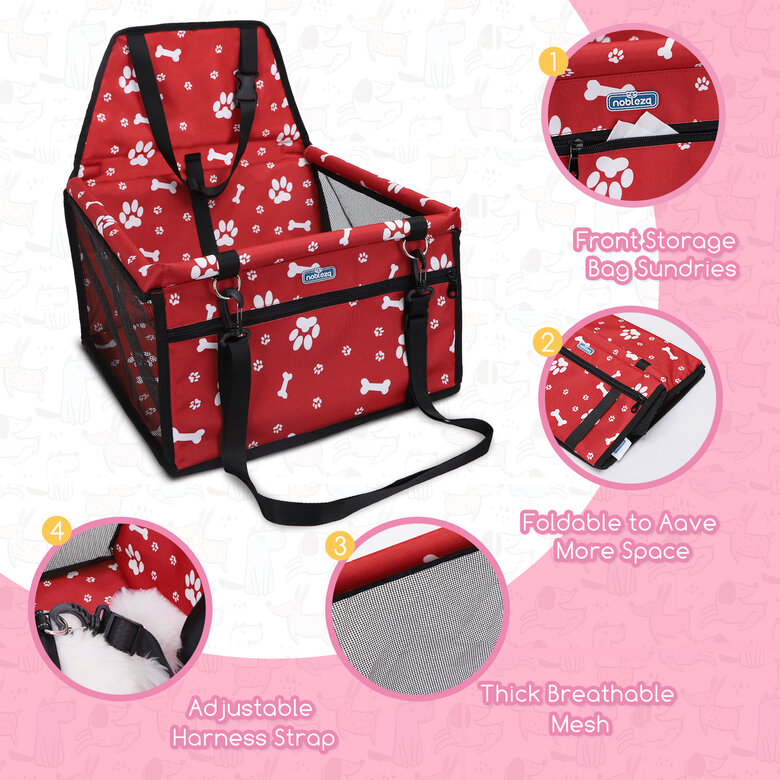 Nobleza - Refuerzo de Coche para Perros, Asiento del Coche de Seguridad para Mascotas Perro Gato Plegable Lavable Viaje Bolsas y Otra Mascota Pequeña con Cremallera Bolsillo, 40 * 34 * 25 cm, Rojo, , large image number null