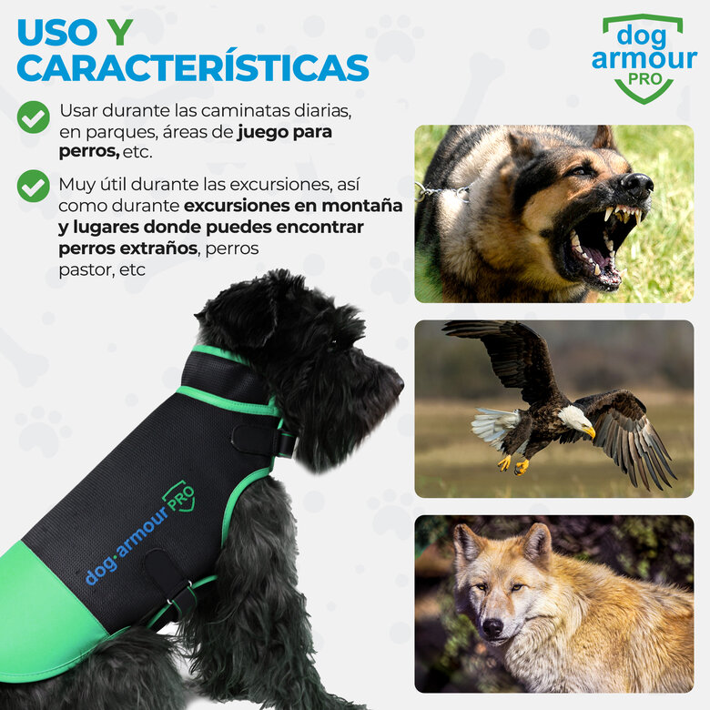 DOG ARMOUR PRO CHALECO DE PROTECCIÓN ANTI MORDIDA PARA PERROS VERDE - IMPERMEABLE - REFLECTANTE, , large image number null