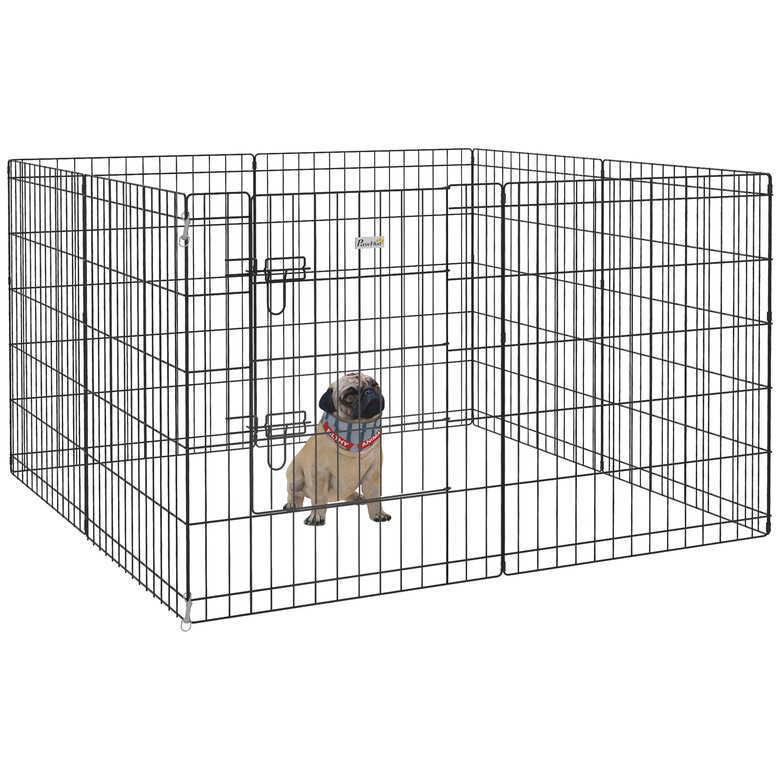 PawHut Parque de Juegos para Perros 8 Paneles Plegables Jaula Metálica para Mascotas con Puerta y Doble Cerradura para Jardín Patio Exterior Negro, , large image number null