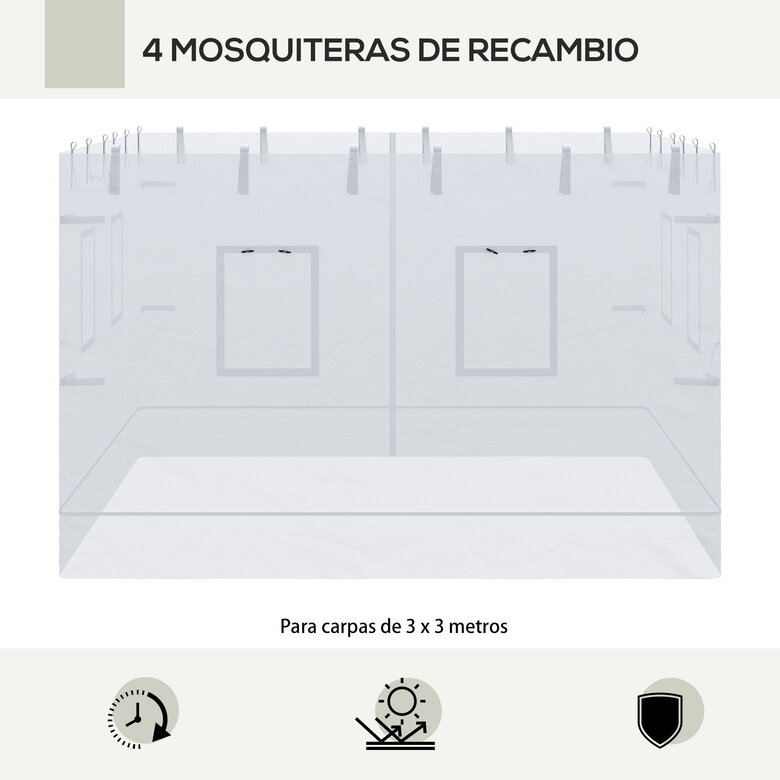 Outsunny 4 Paredes Laterales para Carpa 300x195 cm Mosquitera para Cenador con 6 Ventanas Enrollable Puerta con Cremallera y Bolsa de Transporte Blanco, , large image number null