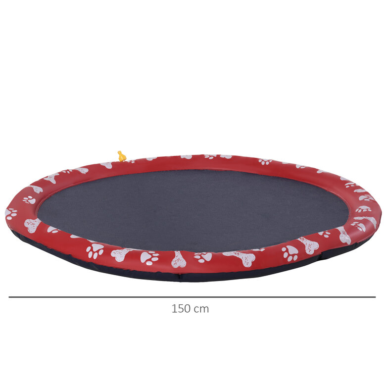 PawHut Splash Pad 150 cm Aspersor de Juegos de Agua con Rociador Tapete de Salpicaduras Piscina de Verano Portátil para Mascotas Perros Rojo., , large image number null