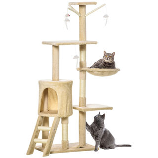 Pawhut árbol rascador beige con nidos y plataforma para gatos