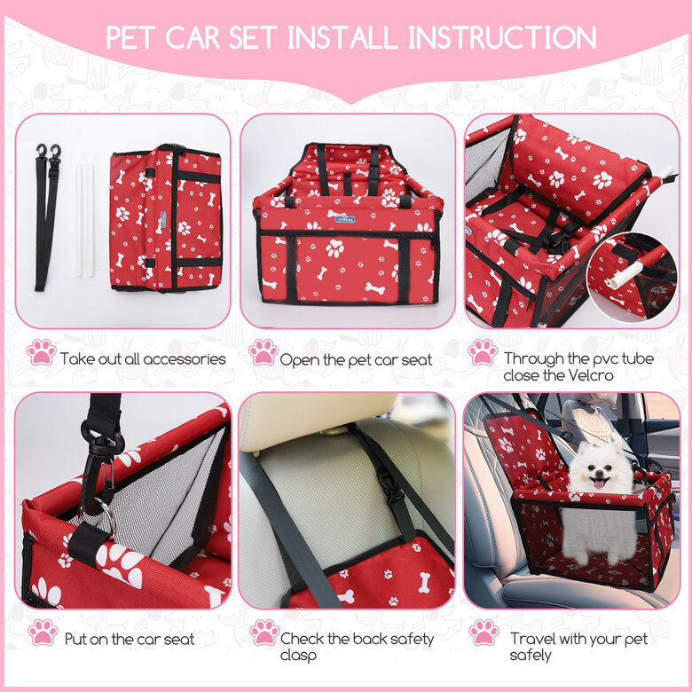 Nobleza - Refuerzo de Coche para Perros, Asiento del Coche de Seguridad para Mascotas Perro Gato Plegable Lavable Viaje Bolsas y Otra Mascota Pequeña con Cremallera Bolsillo, 40 * 34 * 25 cm, Rojo, , large image number null