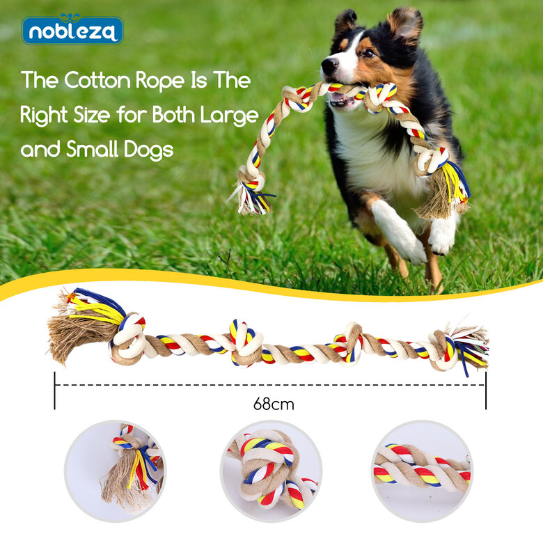 Nobleza - Cuerda de juguete para perros 100% algodón, beneficiosa para la salud mental del perro, la salud dental y la limpieza de los dientes, el mejor regalo para todo tipo de perros, beige y marrón - 68cm, , large image number null