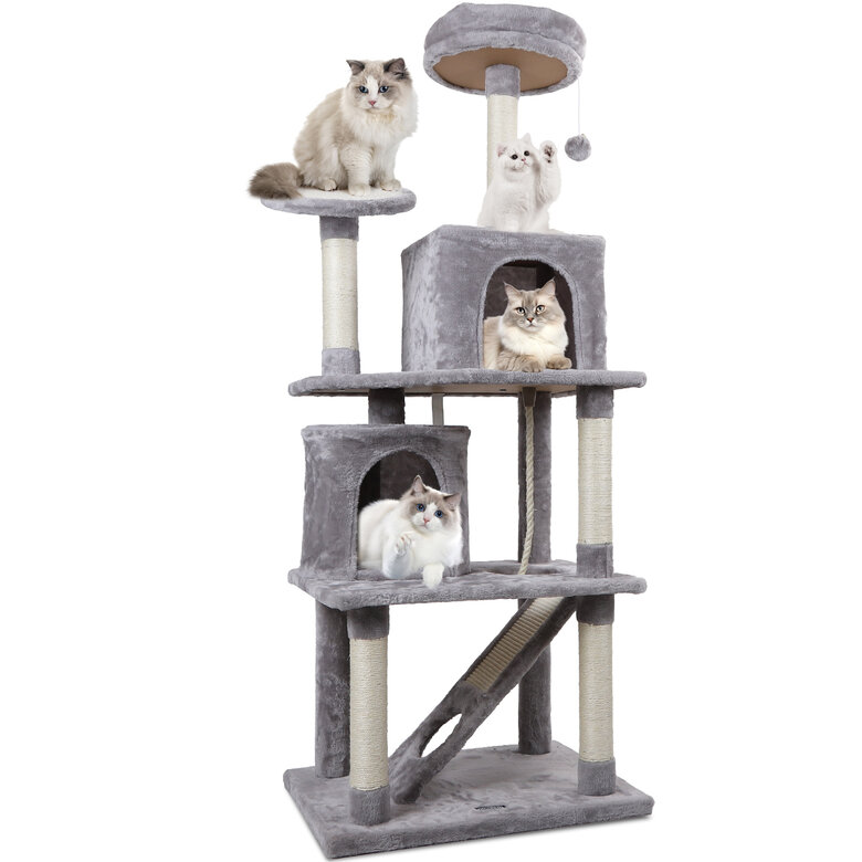 Nobleza - Árbol para Gatos,  Altura 161 cm, con 5 Postes Rascadores, 5 Plataformas, 2 Cueva,1 escalera, pompón, cuerda de sisal, , large image number null