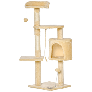 Pawhut árbol rascador con plataforma casetas y bolas de juego beige para gatos