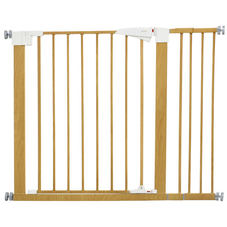 PawHut Barrera de Seguridad para Perros 77-103 cm Vallas para Perros Extensible con 2 Extensiones Mango Luminoso y Cierre Automático para Escaleras y Puertas Natural, , large image number null