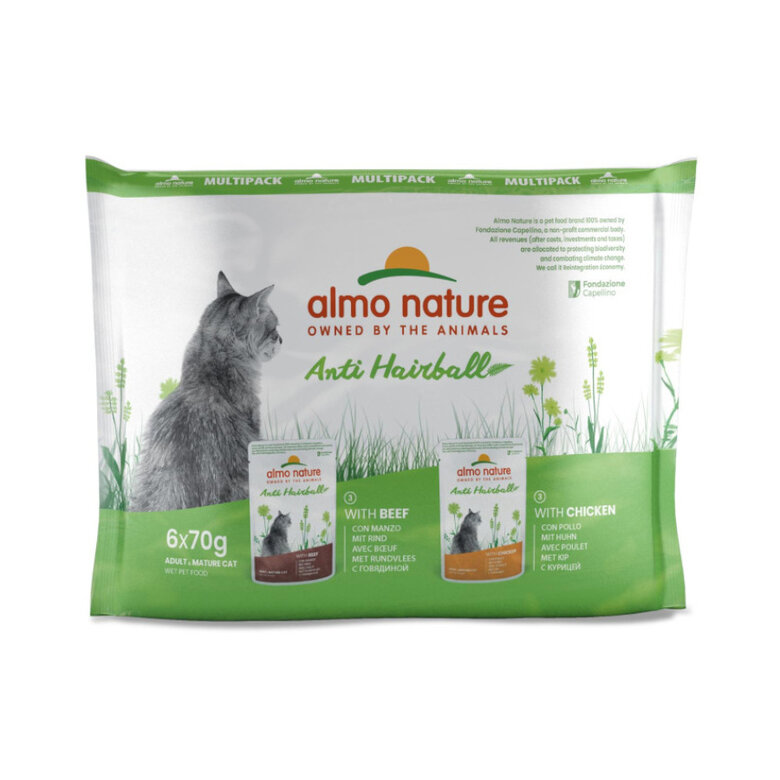 Almo Nature Anti Hairball Buey y Pollo sobre para gatos – Multipack 6, , large image number null