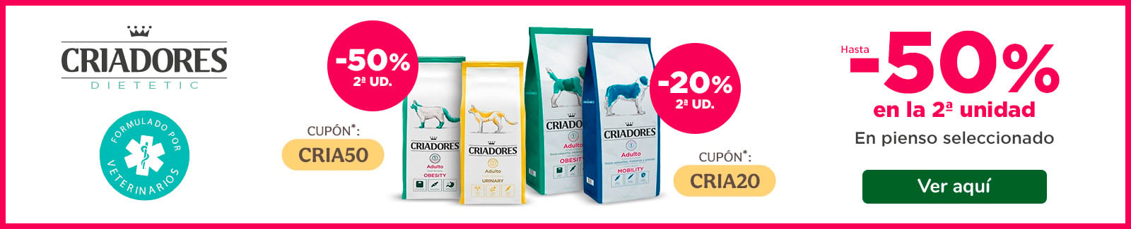 Hasta -50% en la 2ª ud con Criadores Dietetic para perro y gato