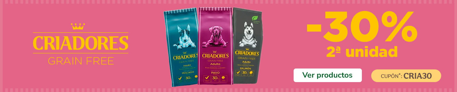 2ª ud al -30% en Criadores Grain Free para perro