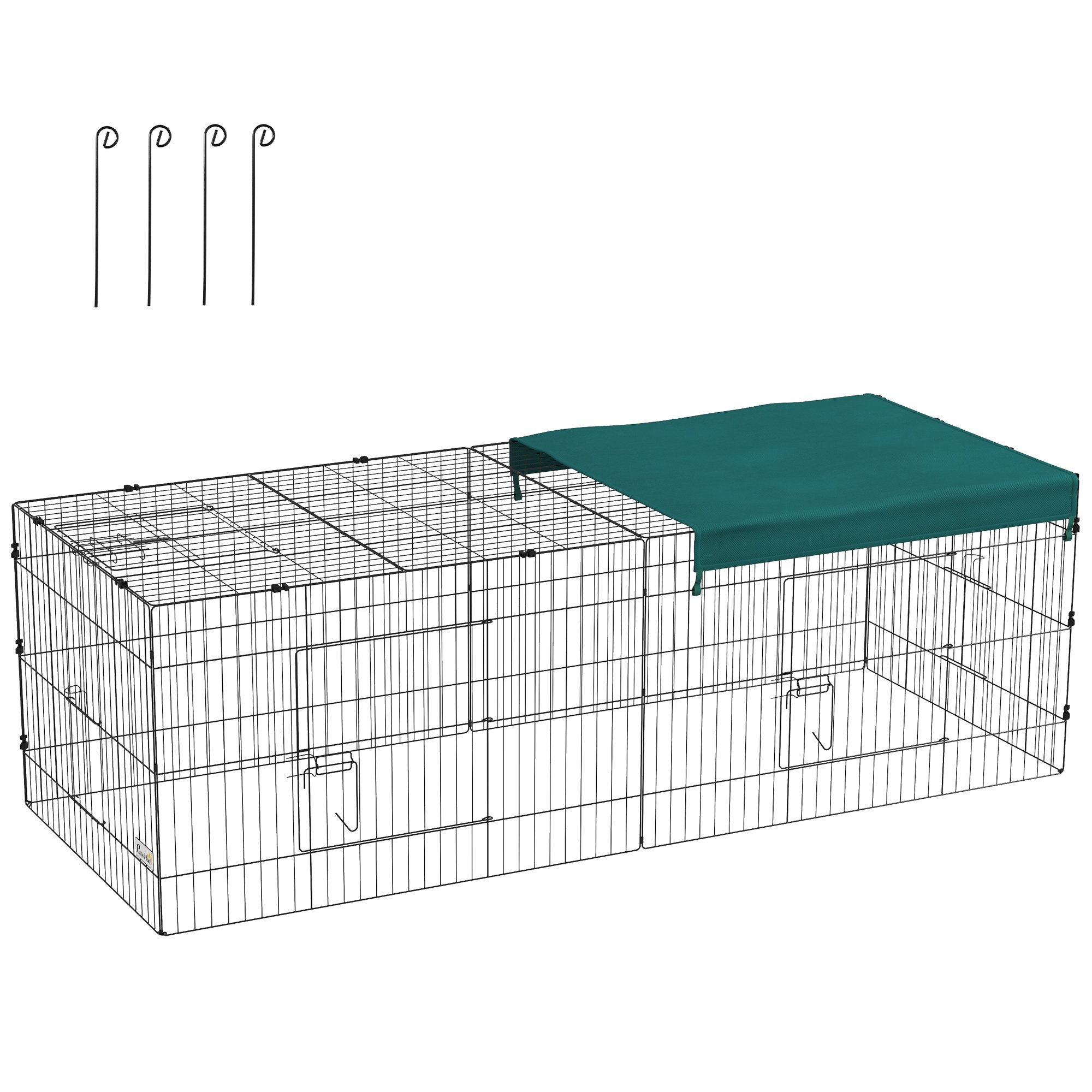 PawHut Jaula para Animales Pequeños Jaula para Roedores de Acero con Puertas y Tela Superior Jaula para Conejos Chinchillas Gallinas 220x85x70 cm