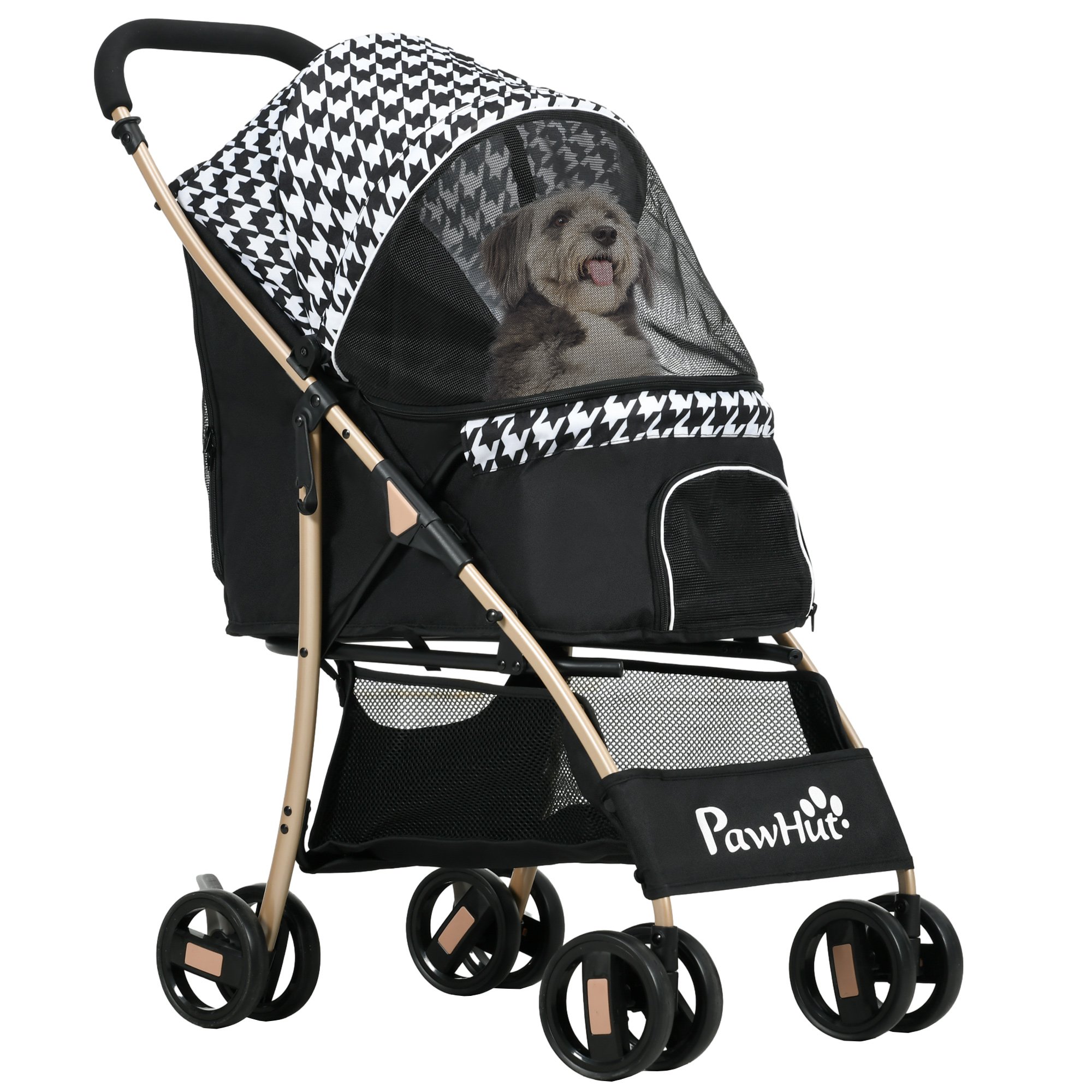 PawHut Cochecito para Perros Plegable Carrito para Mascotas con 2 Puertas Ventana de Malla Cesta de Almacenamiento Cuerda de Seguridad y Cojín