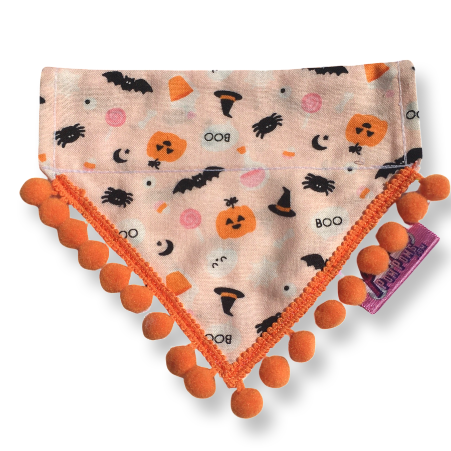 Bandana Perro Calabaza Feliz Halloween con Pompones