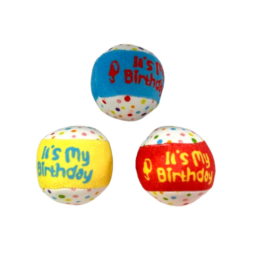 Tootoy! Comfort Happy Birthday Ball Set pelotas de tenis con sonido para perros