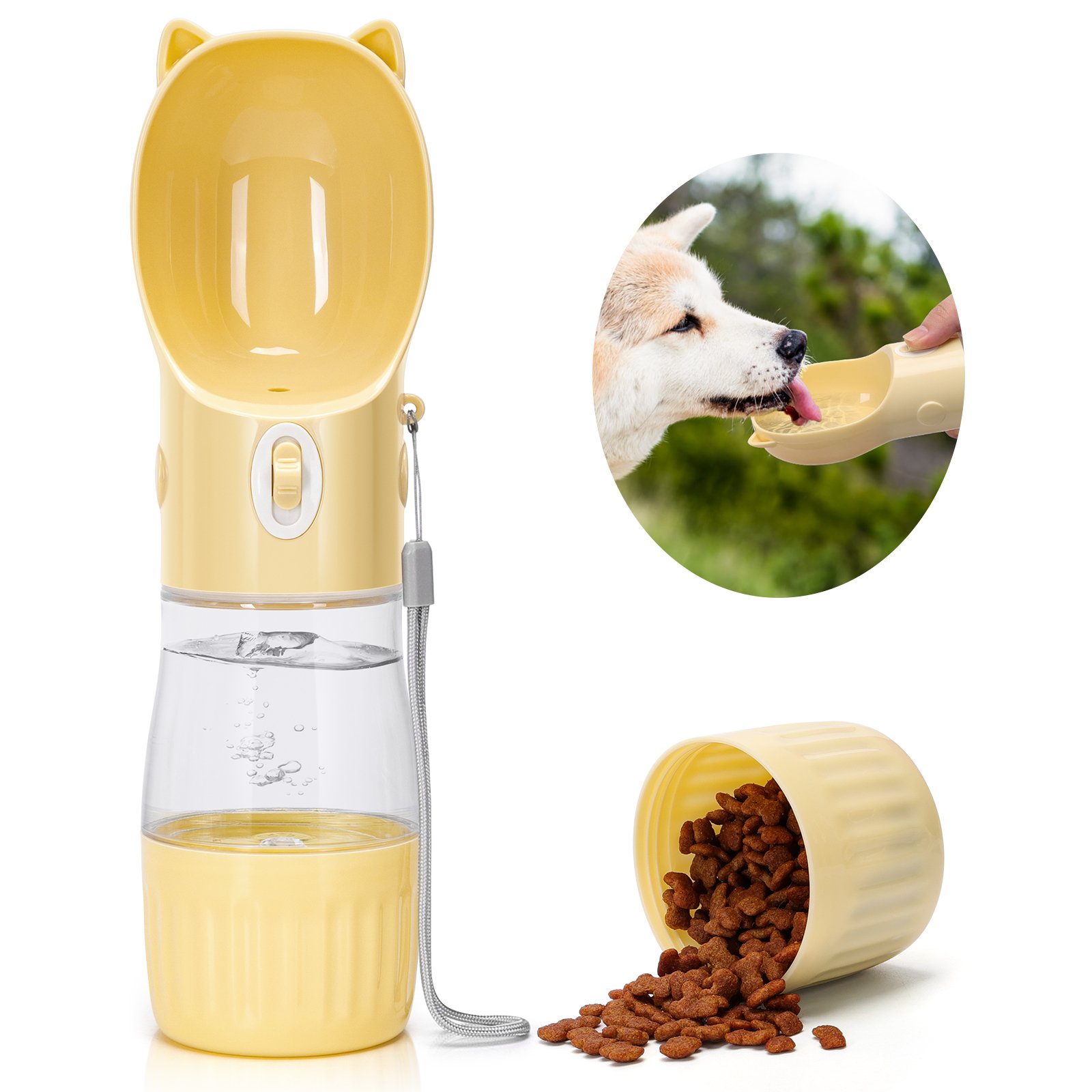 Nobleza - Botella de Agua para Mascotas, 250ml Botellas de Agua para Perro Gato con 180ml Recipiente de Comida para para Caminar Viajar Acampar